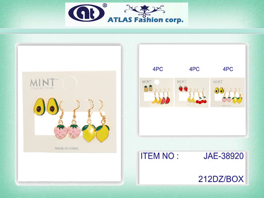 JAE38920 - 3 Pair Enamel Fruit Earring Set