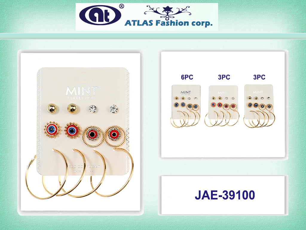 JAE39100 - 6 Pair Evil Eye Stud Earring Set