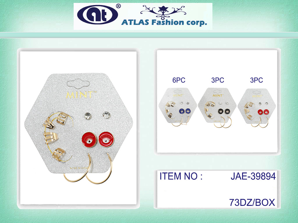 JAE39894 - Evil Eye Stud Earring & Ear Cuff Set