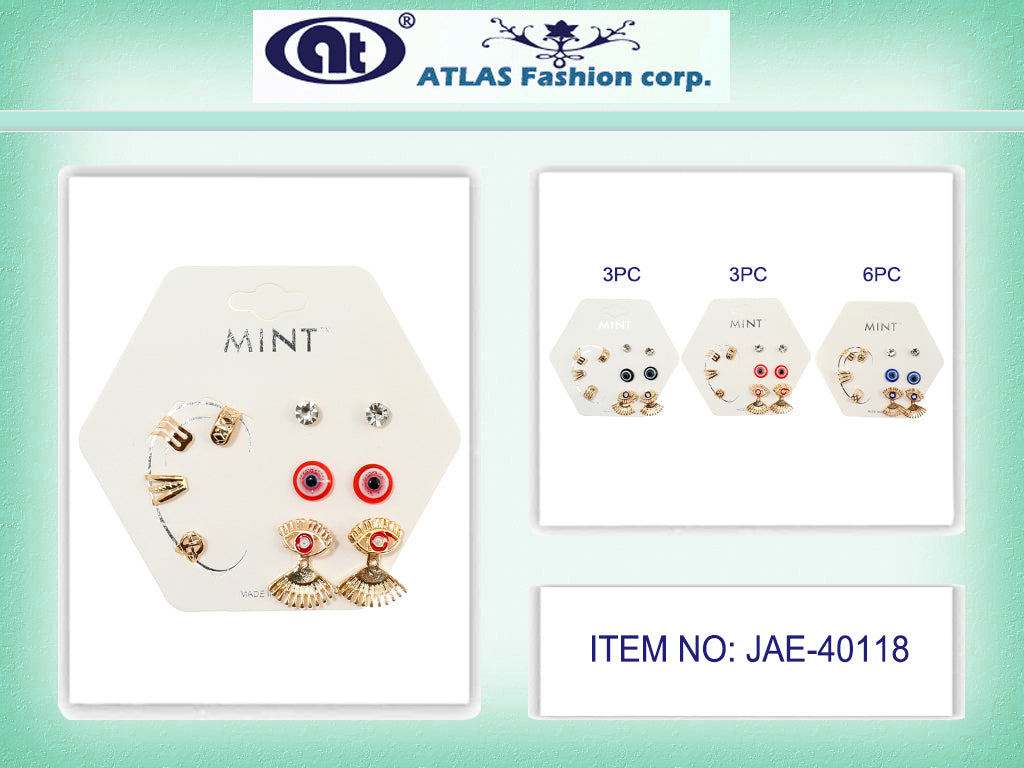 JAE40118 - Evil Eye Stud Earring & Ear Cuff Set