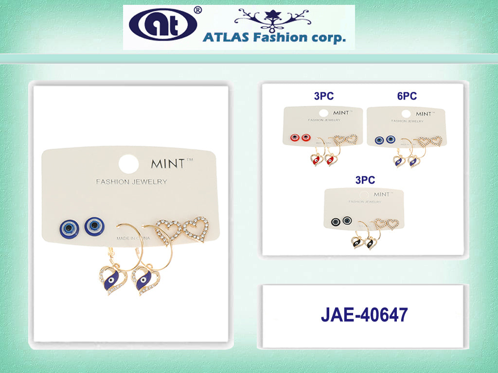 JAE40647 - 3 Pair Evil Eye Earring Set