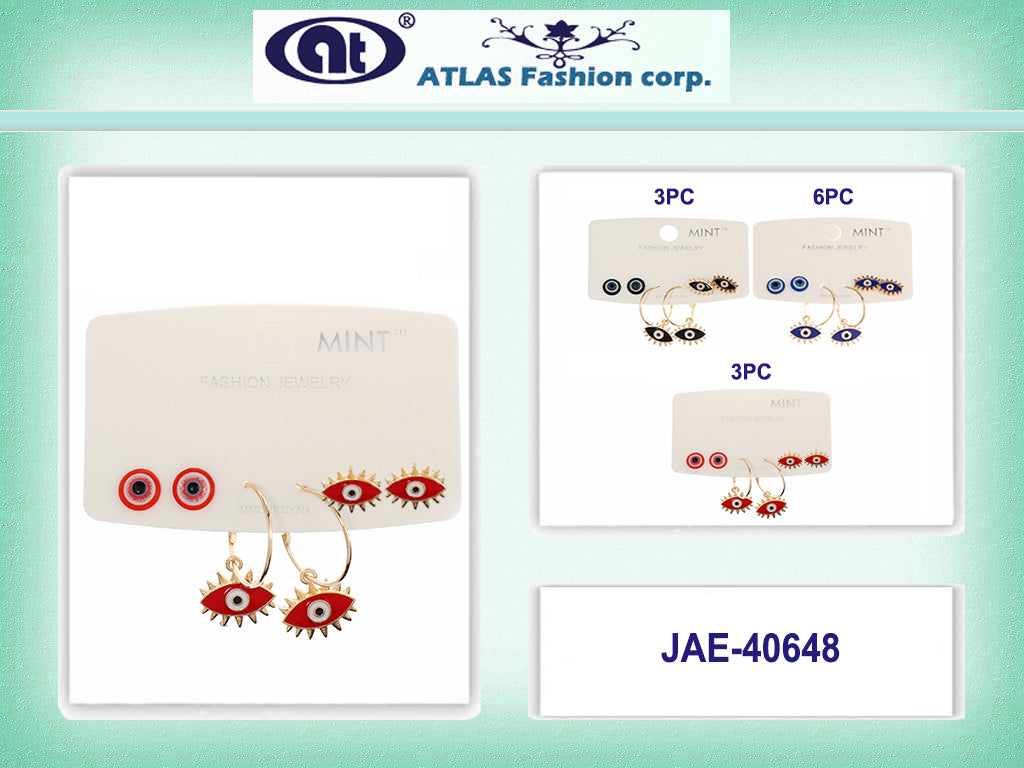 JAE40648 - 3 Pair Evil Eye Earring Set