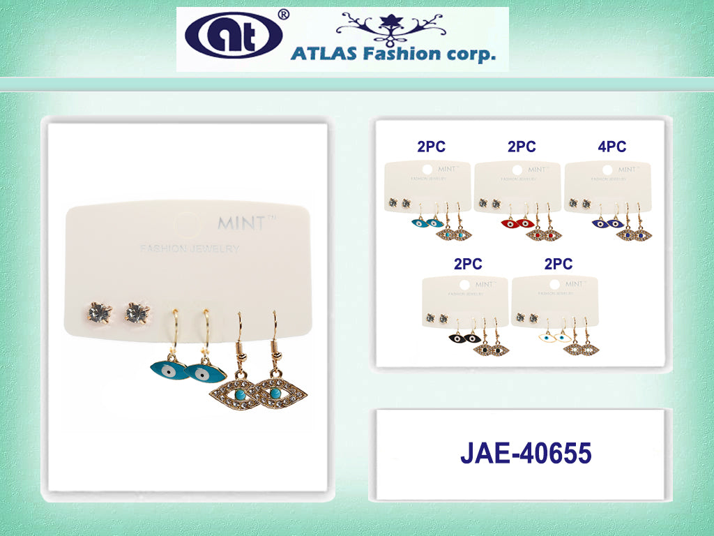 JAE40655 - 3 Pair Evil Eye Earring Set