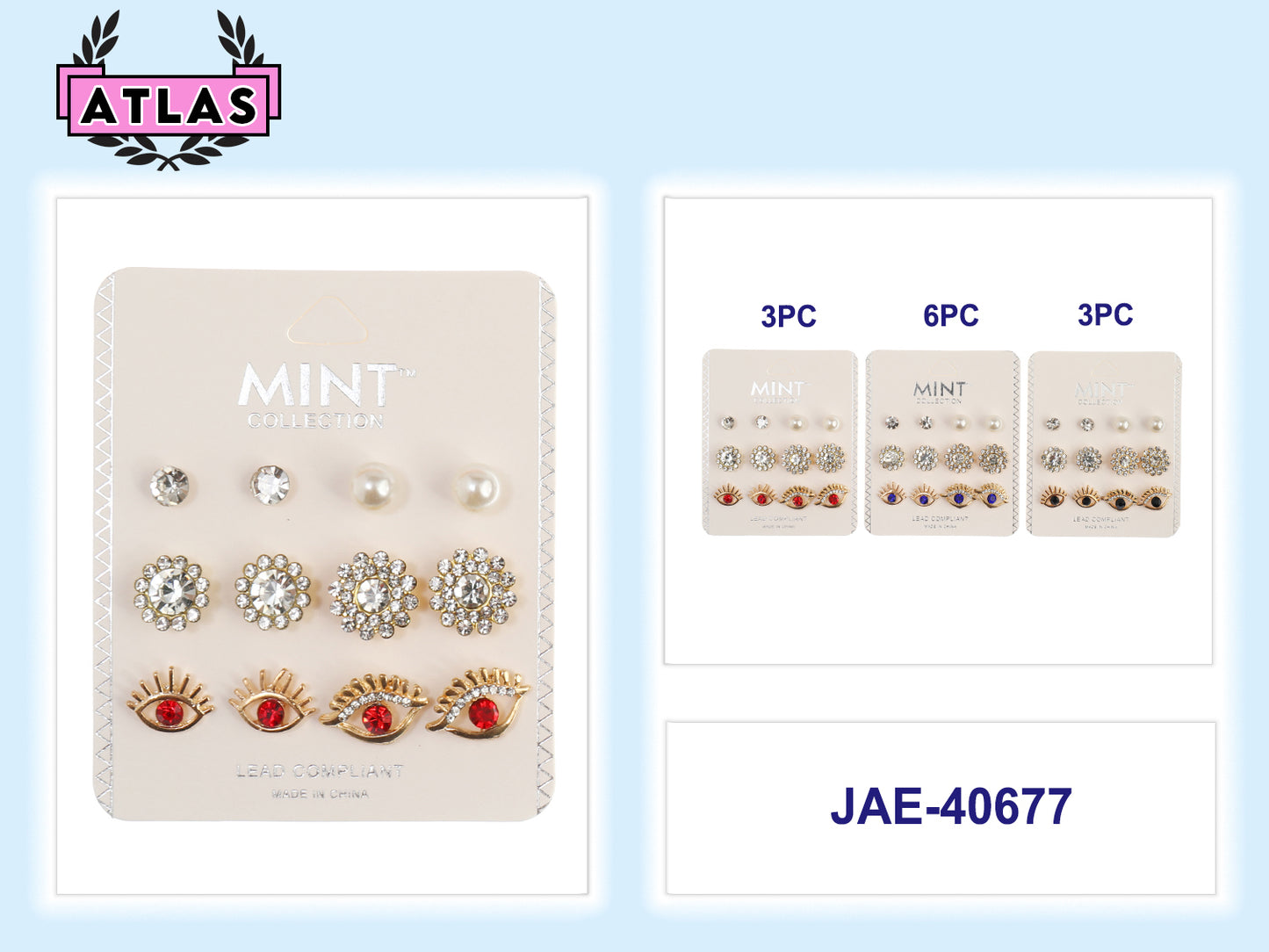 JAE40677 - 6 Pair Evil Eye Stud Earring Set