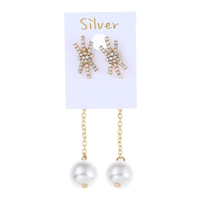 JAE27183 - Rhinestone Star & Pearl Drop Earring