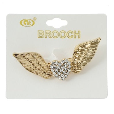 JAH24100 - Rhinestone Heart Wing Brooch