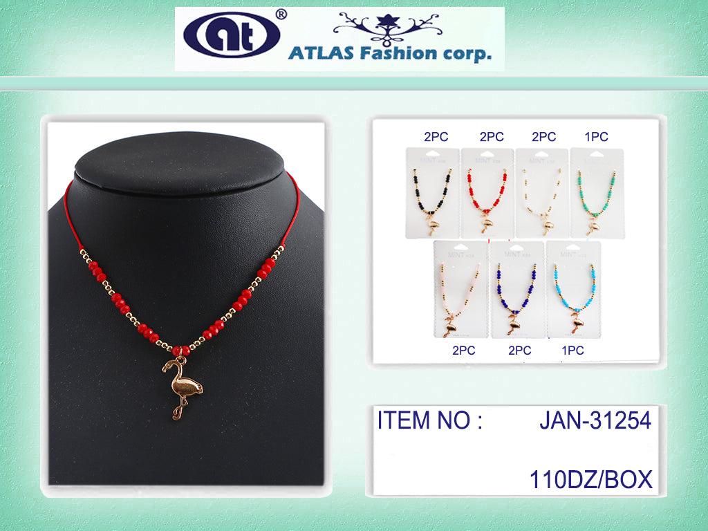 JAN31254 - Flamingo Knotted Thread Necklace