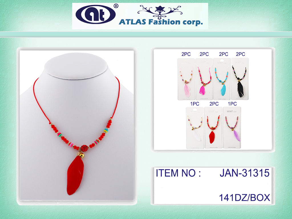 JAN31315 - Feather Knotted Thread Necklace