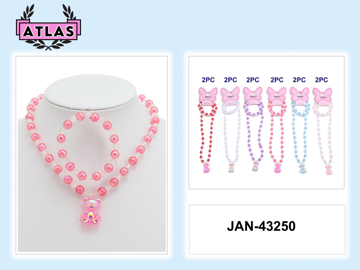 JAN43250 - Teddy Bear Necklace & Bracelet Set