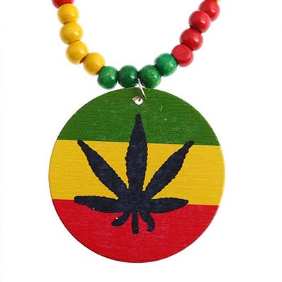 JAN26623 - Marijuana Leaf Wood Necklace