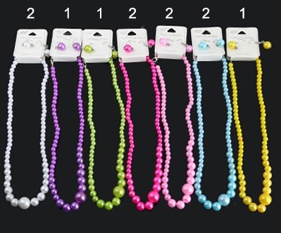 JAN28409-2 - Color Glass Pearl Necklace Set