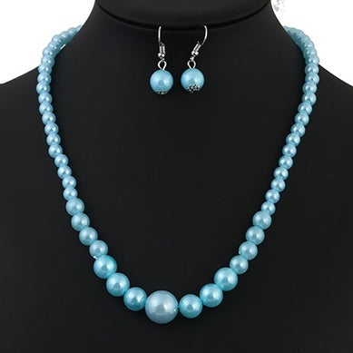 JAN28409-2 - Color Glass Pearl Necklace Set