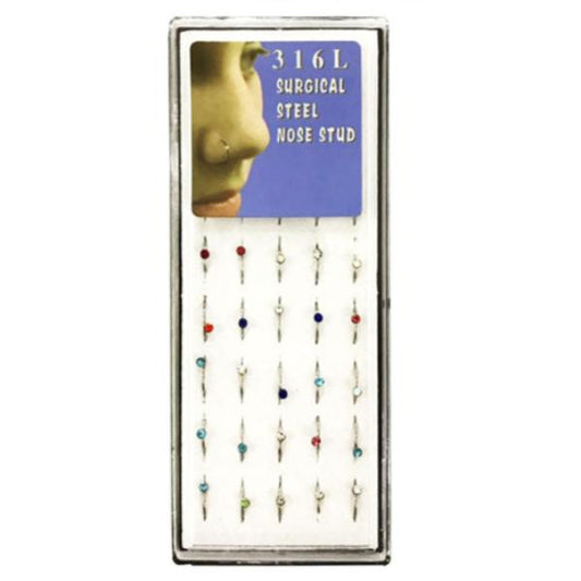 40PCS Stainless Steel Crystal Nose Rings