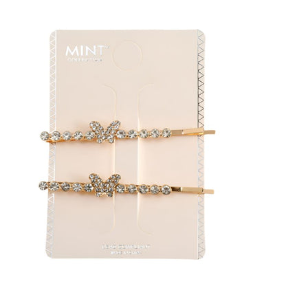 JH40474 - Rhinestone & Pearl Butterfly Hairpins Set