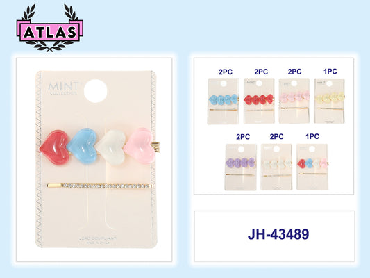 JH43489 - Resin Bubble Heart Hair Clip Set