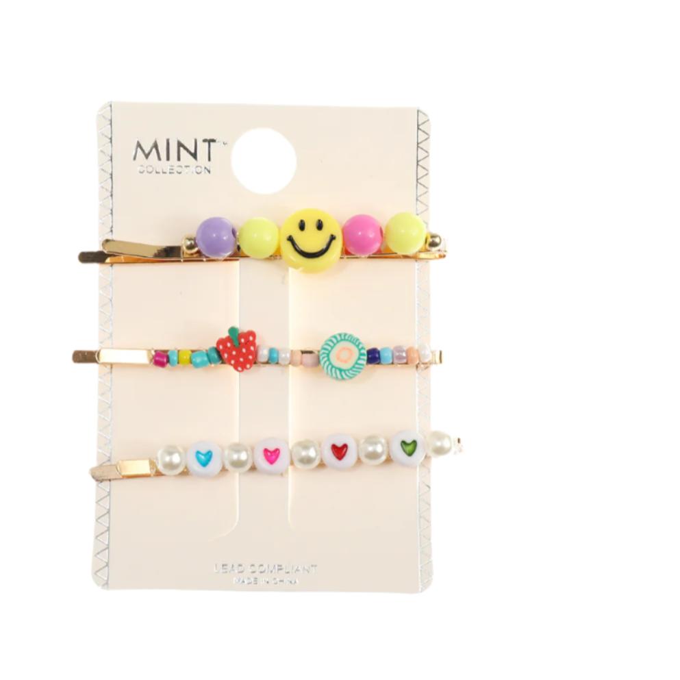 JH43496 - Beaded Smiley Face Hair Pin Set