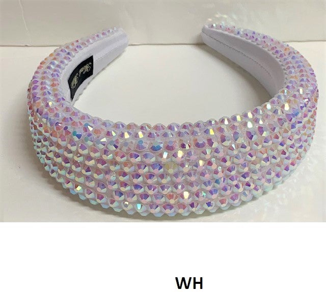 Iridescent White Rhinestone Puffy Hairband