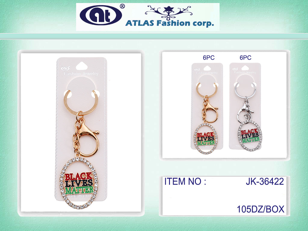 JK36422-Enamel Black Lives Matter Rhinestone Circle Keychain