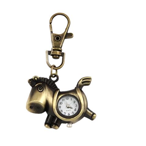 JTK17083-Vintage Metal Casting Chubby Pony Clock Keychain