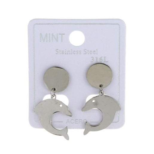 TE236 - Stainless Steel Silver Dolphin Dangle Earring