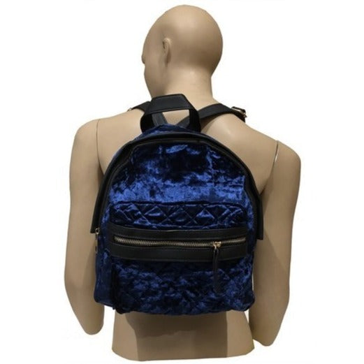 TP043NAVY - Navy Blue Velvet Backpack