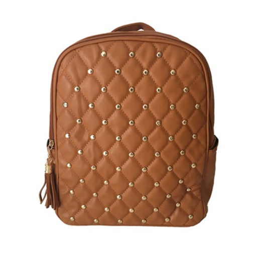 TP055BR - Brown Studded Leather Backpack