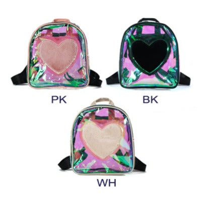clear glitter mini backpack Mini Faux Fur Heart Holographic Clear Backpack WH